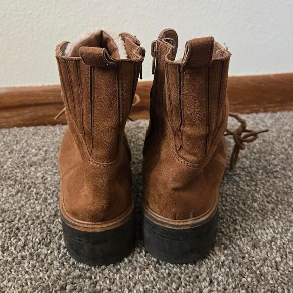Women's Nine West Suede Faux Fur Sherpa Ankle Length Lace Up Boots 7 - Picture 4 of 8